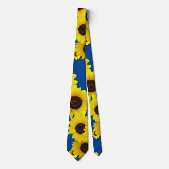 Clusters of Sunflower Photo Tiled on Blue Tie (Front)