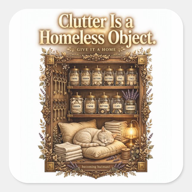 "Clutter Is a Homeless Object" Organization Tee Square Sticker (Front)