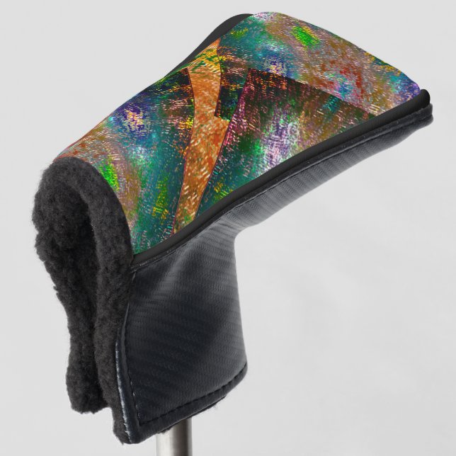 Clutter of coloured layers with rustic burnt  golf head cover (3/4 Front)