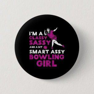 Cly Sy Smart Bowling Girl Bowler Women Girls Kids 2 Inch Round Button