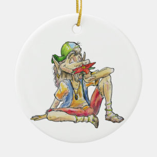 Clyde, the Hippie Elf Thank You Card Ceramic Ornament