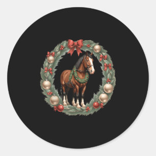 Clydesdale Christmas Horses &amp; A X-mas Wreath  Classic Round Sticker