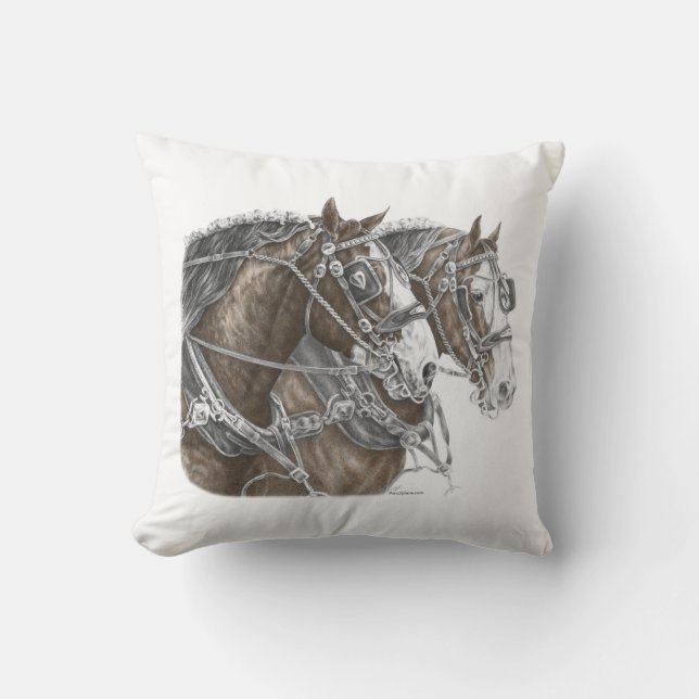 Clydesdale Draught Horse Team Throw Pillow (Front)