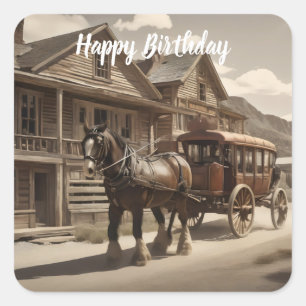 Clydesdale horse pulling stagecoach  square sticker