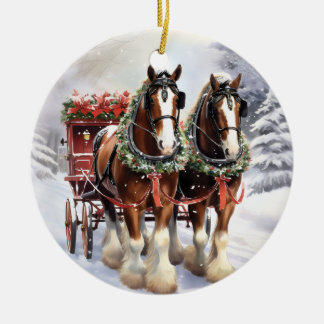 Clydesdale Horses on Ceramic Christmas Ornament