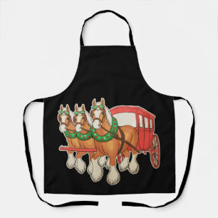 Clydesdale Horses Wagon Wreath Christmas Xmas Apron