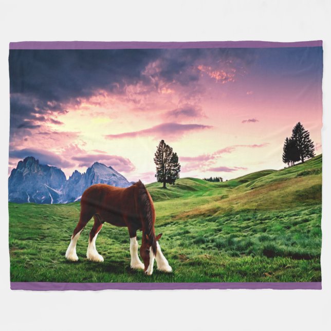 Clydesdale Sunset Fleece Blanket (Front (Horizontal))