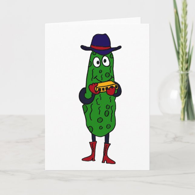 CM- Funny Pickle Playing Harmonica Cartoon Card (Front)