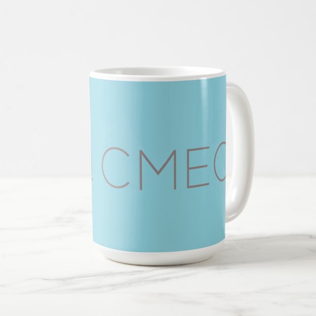 CMEC Coffee Mug - 15-oz, light blue with grey (Front Right)