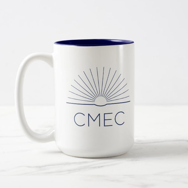 CMEC Two-Toned Mug - 15 oz, navy logo and interior (Left)