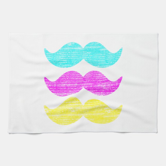 CMY Colour Moustache Print Pattern Kitchen Towel (Horizontal)