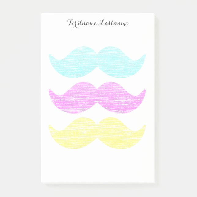 CMY Colour Moustache Print Pattern Post-it Notes (Front)