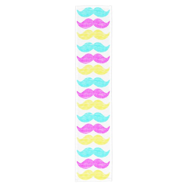 CMY Colourful Moustache Pattern Table Decor Short Table Runner (Front)