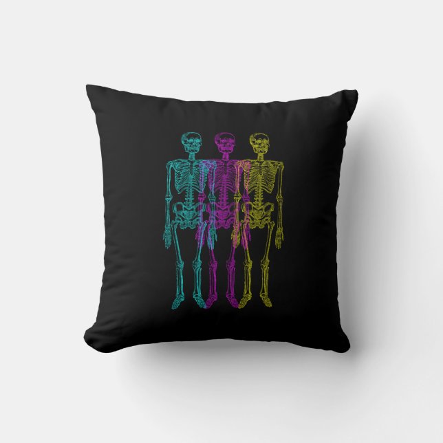 CMY Halftone Skeleton Graphic Illustration Throw Pillow (Front)