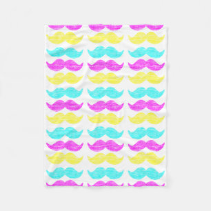 CMY Moustache Pattern Graphic Art Fleece Blanket