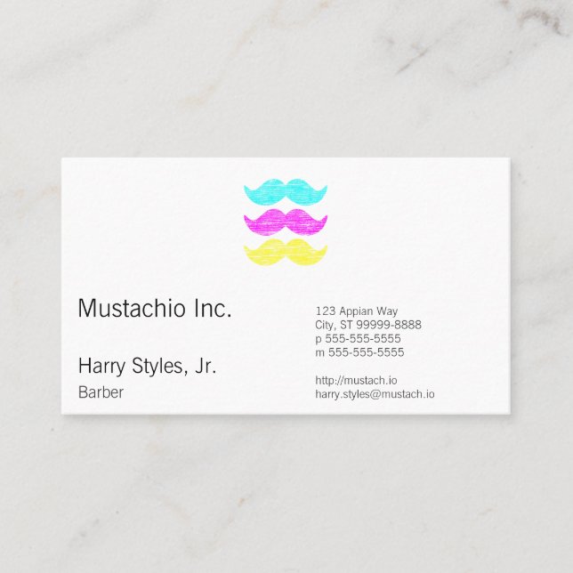 CMY Moustaches (letterpress style) Appointment Card (Front)