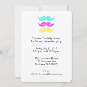 CMY Moustaches (letterpress style) Invitation