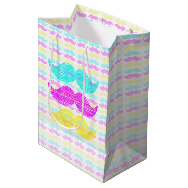 CMY Moustaches (letterpress style) Medium Gift Bag (Front Angled)