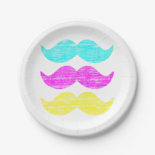 CMY Moustaches (letterpress style) Paper Plate