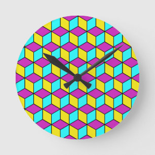 CMYK CUBE famous cubes geometric pattern illusion Round Clock