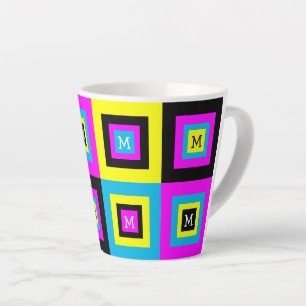 CMYK Geometric Squares Monogram Latte Mug
