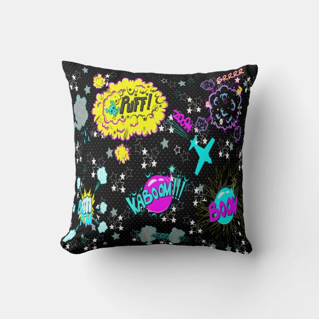 CMYK Hipster Comic Book Expressions Throw Pillow (Front)