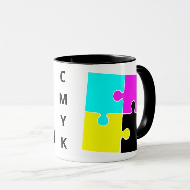 CMYK Jigsaw Pieces Mug (Front Right)