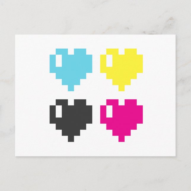 CMYK Pixel Hearts postcard (Front)