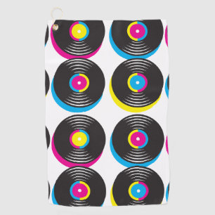 CMYK pop art vinyl records 80s style bright colors Golf Towel