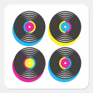 CMYK pop art vinyl records 80s style bright colors Square Sticker