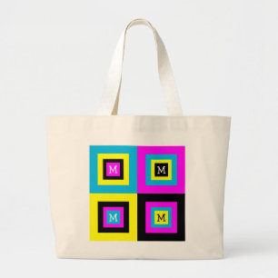 CMYK Squares Monogram  Large Tote Bag