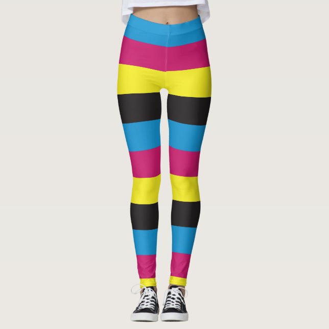 cmyk stripes background pattern graphic color cyan leggings (Front)