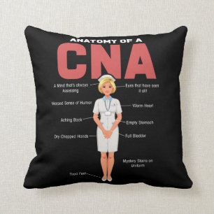 CNA Anatomy Nurse Certified Nursing Assistant Throw Pillow