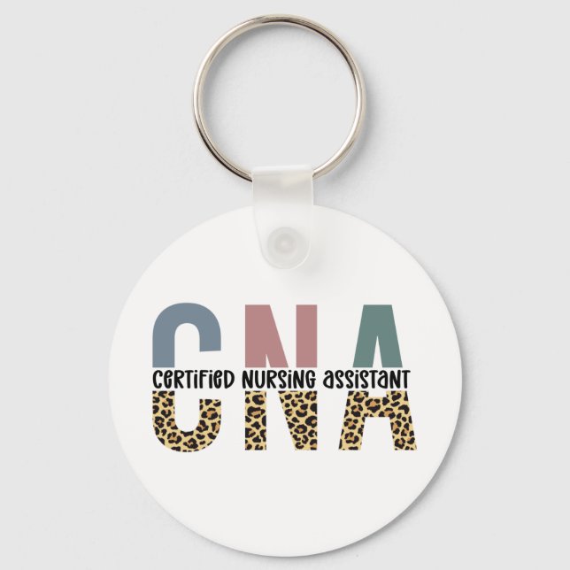 CNA Certified Nursing Assistant Cheetah Print Keychain (Front)