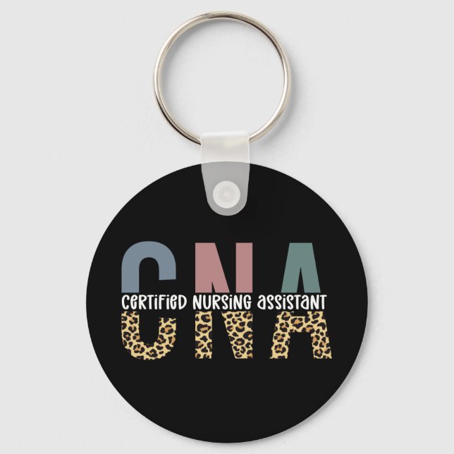 CNA Certified Nursing Assistant Cheetah Print Keychain (Front)