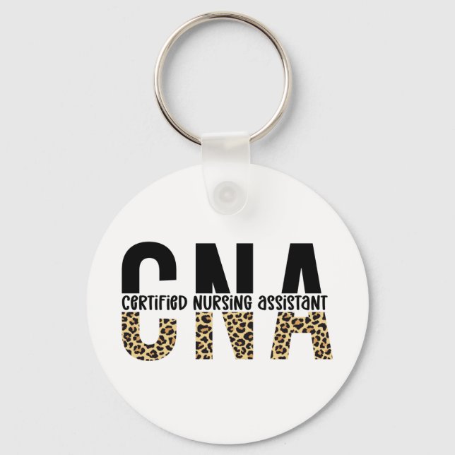 CNA Certified Nursing Assistant Cheetah Print Keychain (Front)