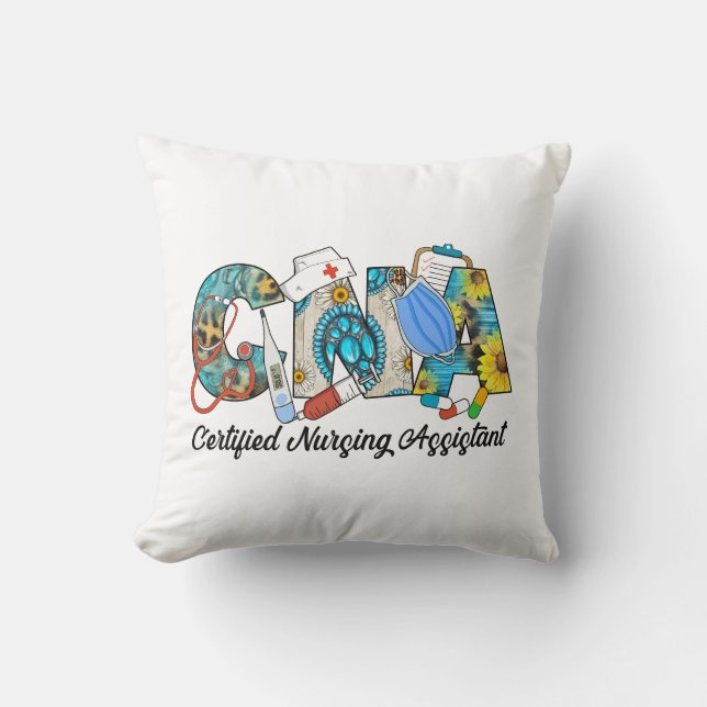 CNA Certified Nursing Assistant Throw Pillow (Front)
