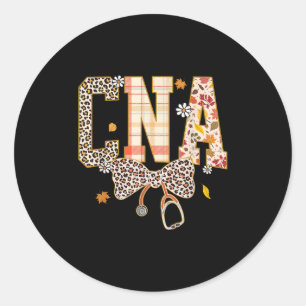 Cna Fall Plaid Leopard Bow Stethoscope  Classic Round Sticker