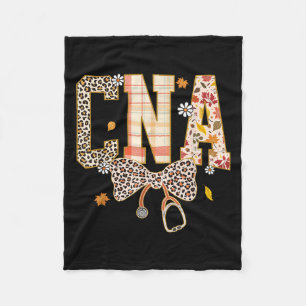 Cna Fall Plaid Leopard Bow Stethoscope  Fleece Blanket
