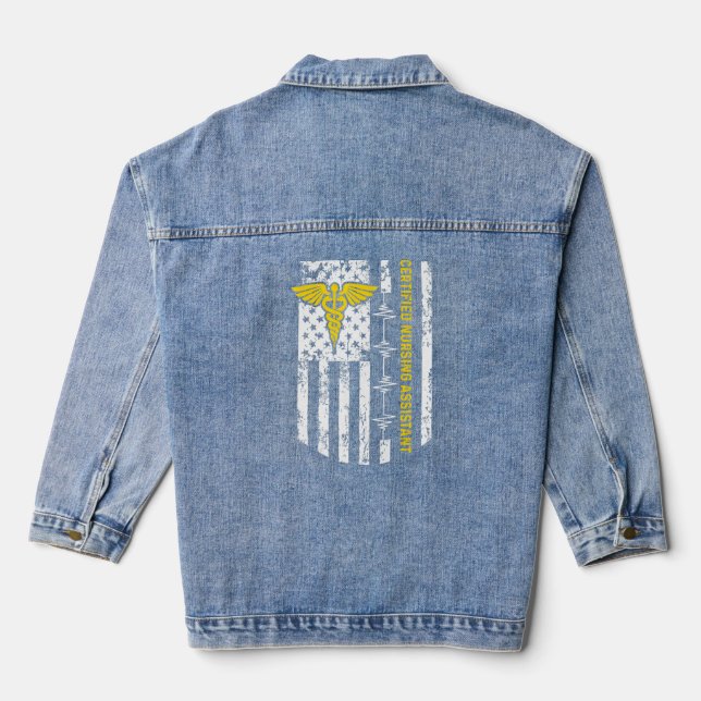 CNA Inspires Certified Nursing Assistant 3  Denim Jacket (Back)