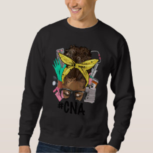 CNA Messy Bun Afro Hair African Nurse Life Healthc Sweatshirt