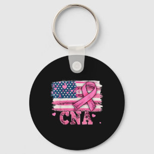 Cna Nurse American Flag Pink Ribbon Breast Cancer  Keychain