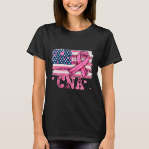 Cna Nurse American Flag Pink Ribbon Breast Cancer T-Shirt