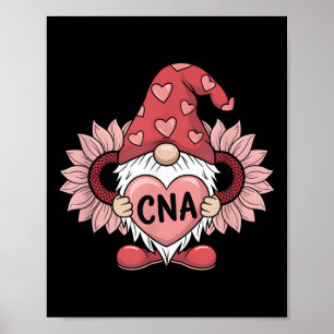 Cna Nurse Gnome Holding Heart Sunflower Valentines Poster