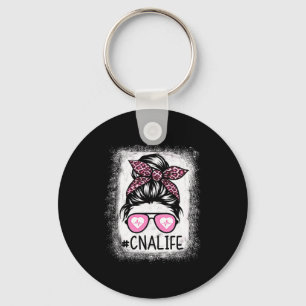 Cna Nurse Life Bleached Shirts Nk Leopard Messy Bu Keychain