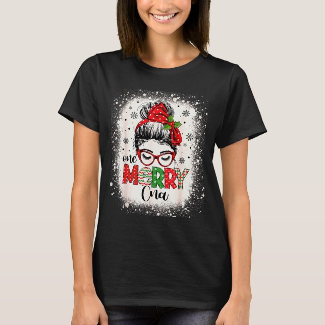 Cna Nurse Messy Bun Nurse's Aid Christmas  T-Shirt (Front)