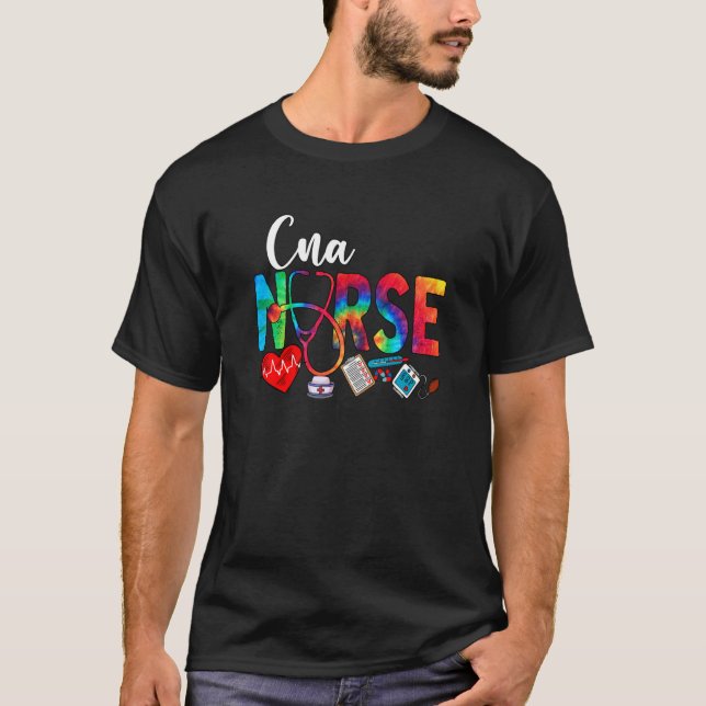 CNA Nurse Tie Dye Love Heart Stethoscope RN Nurse  T-Shirt (Front)