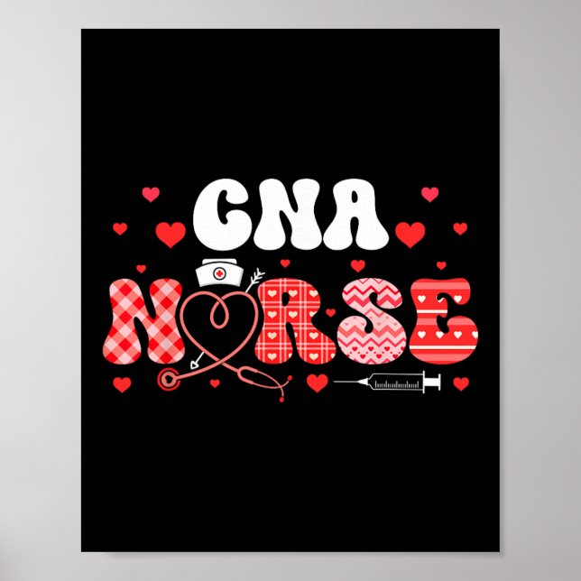 Cna Nurse Valentine's Day Hearts Matching Job Team Poster (Front)
