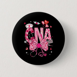 Cna Valentine Coquette Bow Stethoscope Nurse Girl  2 Inch Round Button