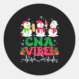 Cna Vibes Nurse Snowman Stethoscope Santa Funny Ch Classic Round Sticker